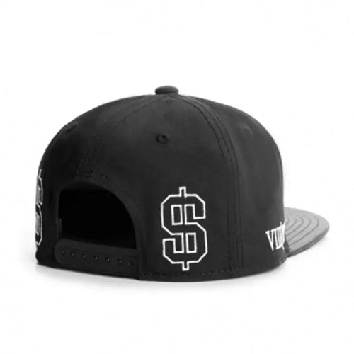 Black Leather Snapback back view