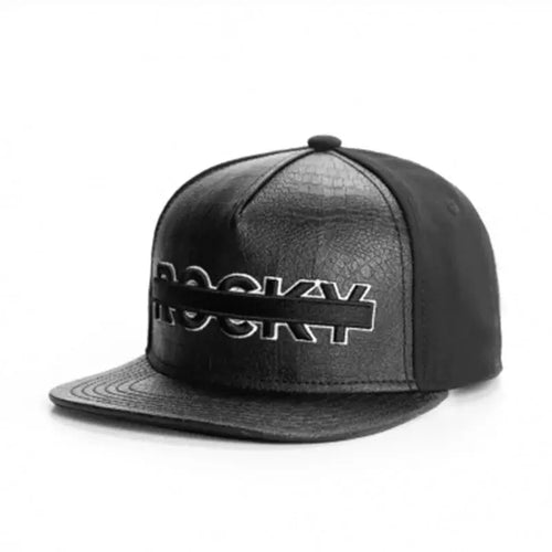 Black Leather Snapback back view