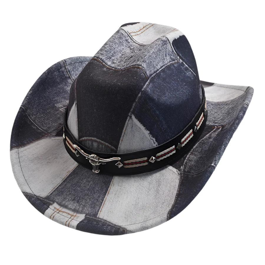 Raging Bull Patchwork Denim Cowboy Hat