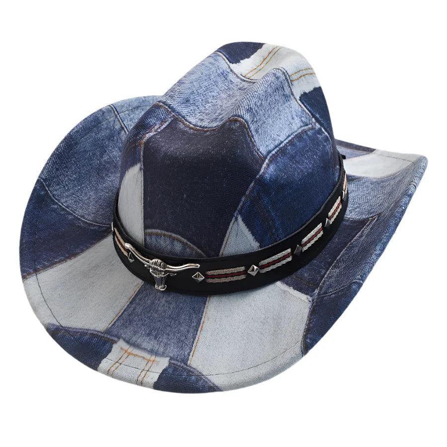 Raging Bull Patchwork Denim Cowboy Hat