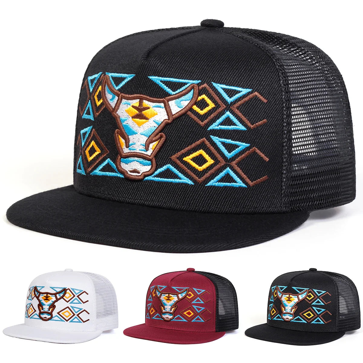Rancher OX Head Sunset Bull Trucker Snapback Cap