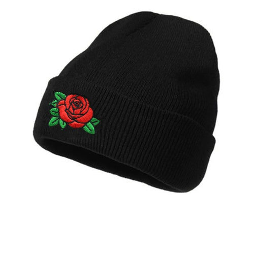 Black and rose Cotton Beanie