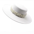 Boater hat with pearl belt – classic style hat with pearl detail