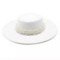 White boater hat with pearl belt – classic straw hat with pearl detail
