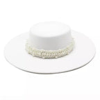 White boater hat with pearl belt – classic straw hat with pearl detail