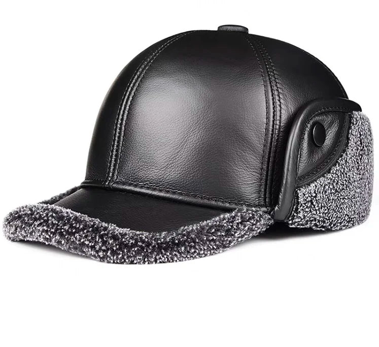 Rennes Genuine Leather Earflaps Baseball Cap