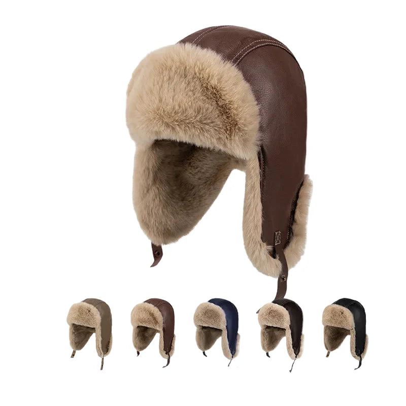 Richdale Winter Skiing Fur Leather Trapper Bomber Hat