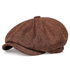 Men's Linen Newsboy Cap Retro Octagonal Beret Hat for All Seasons