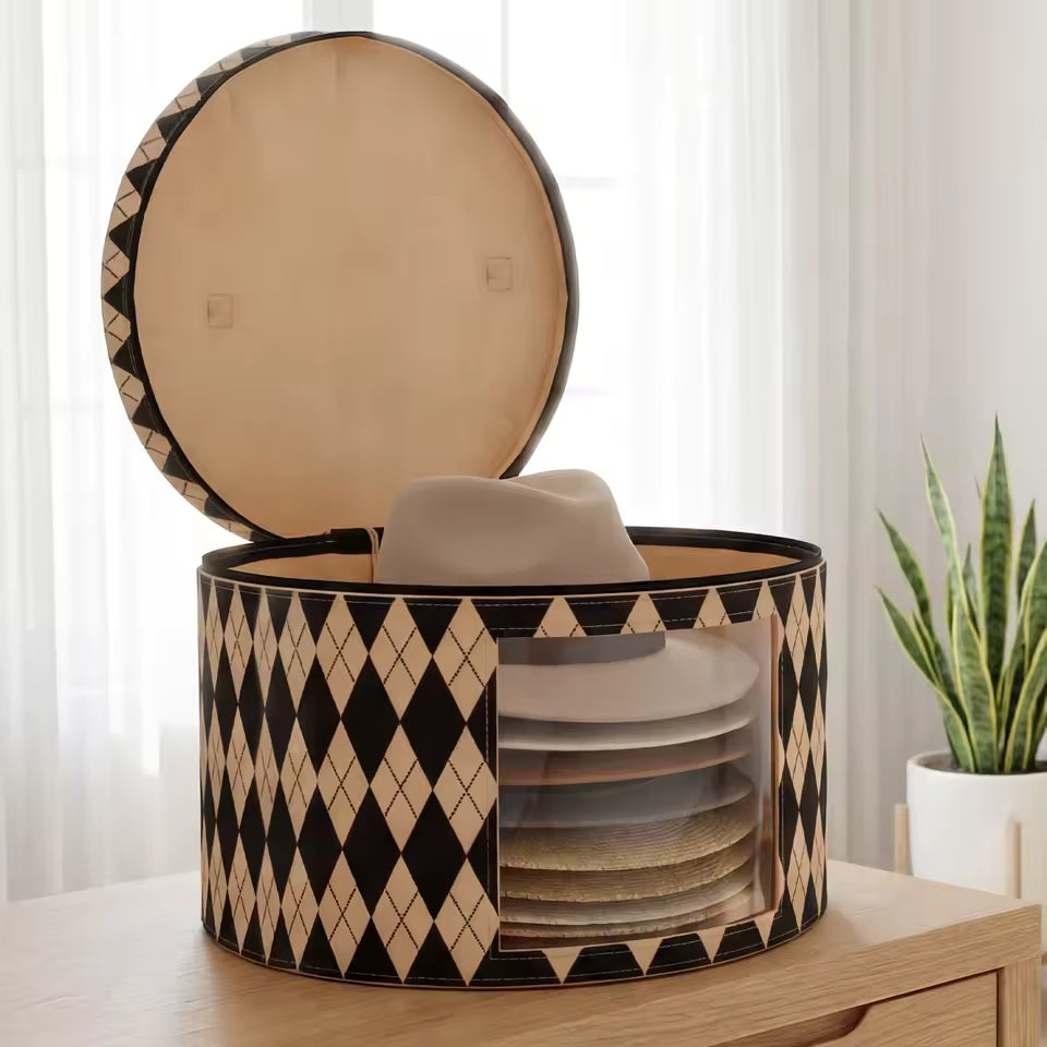 Large Foldable Hat Storage Box, Felt Organizer with Clear Window