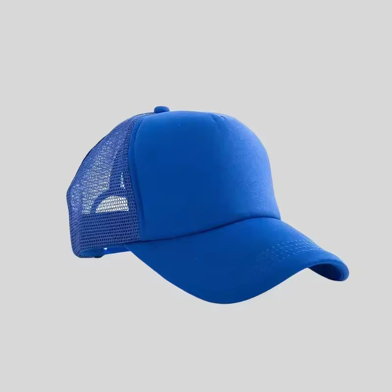 Personalized logo trucker hat in royal blue – custom mesh-back baseball cap
