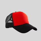 Personalized logo trucker hat in red with black mesh – custom mesh-back baseball cap