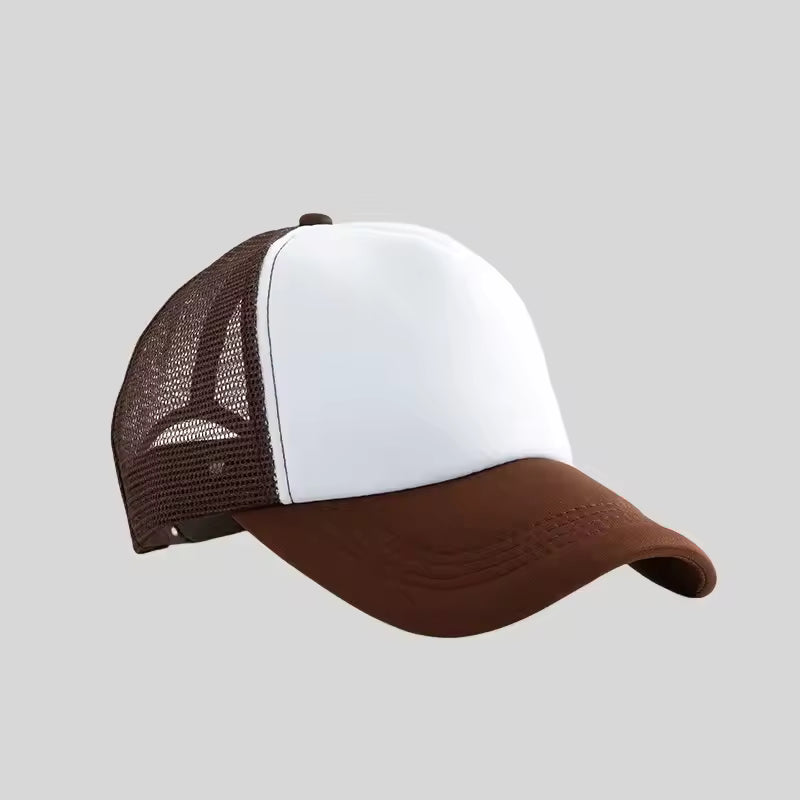 Personalized logo trucker hat in brown with white front – custom mesh-back baseball cap