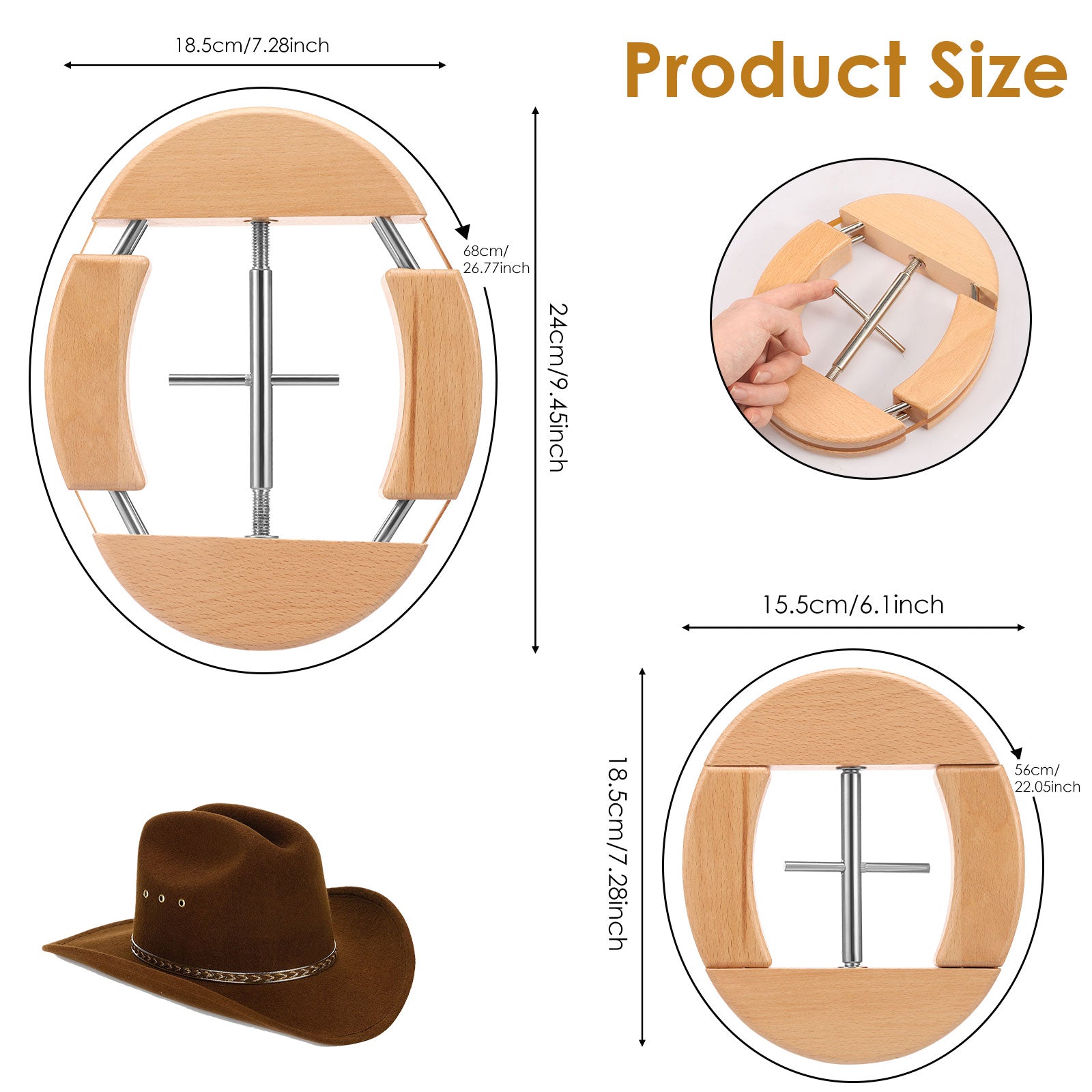 Adjustable Wooden Hat Stretcher 4-Way Cap Shape Maintainer