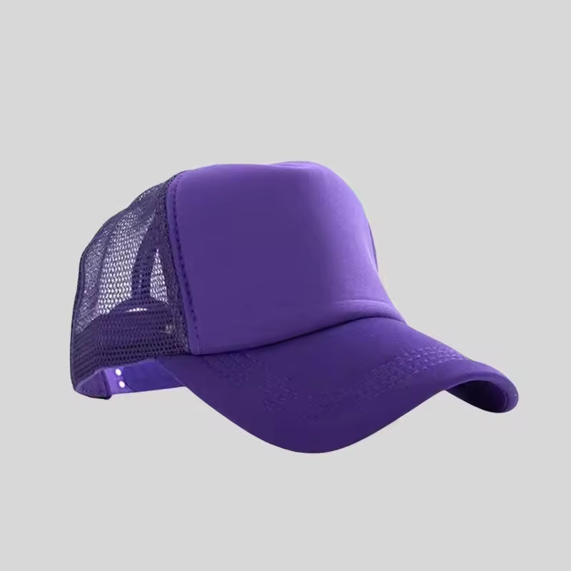 Personalized logo trucker hat in purple – custom mesh-back baseball cap