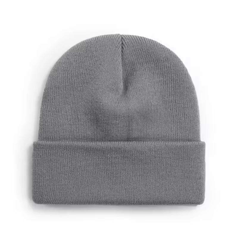 Purple acrylic winter beanie with ear coverage