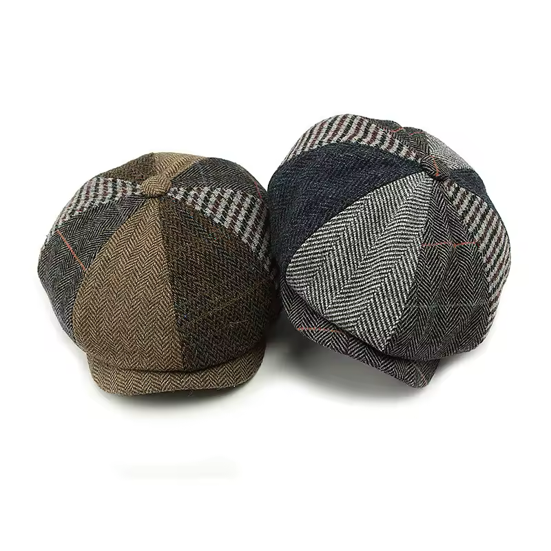 Cotton Plaid Newsboy Cap – Classic Flat Peaked Beret