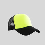 Personalized logo trucker hat in neon yellow with white front – custom mesh-back baseball cap
