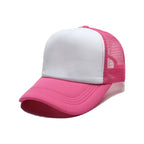 Personalized logo trucker hat in rose pink with white front – custom mesh-back baseball cap