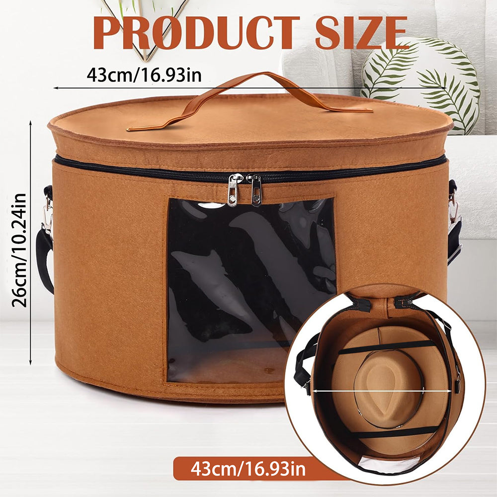 Round Hat Storage Box, Large Felt Organizer with Clear Window