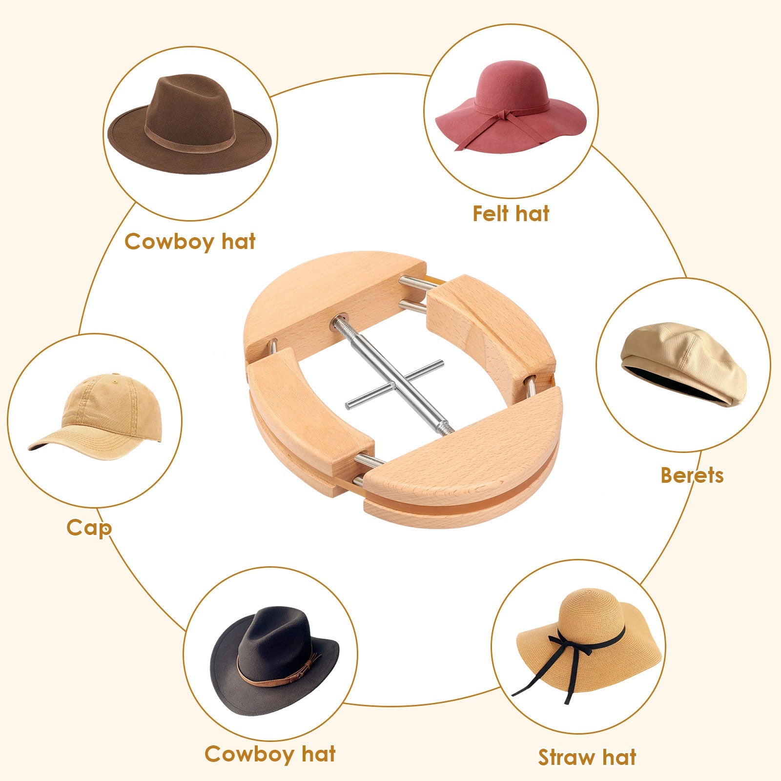 Adjustable Wooden Hat Stretcher 4-Way Cap Shape Maintainer