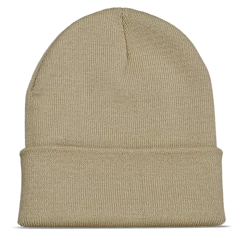 Beige cuffed beanie for custom logo embroidery
