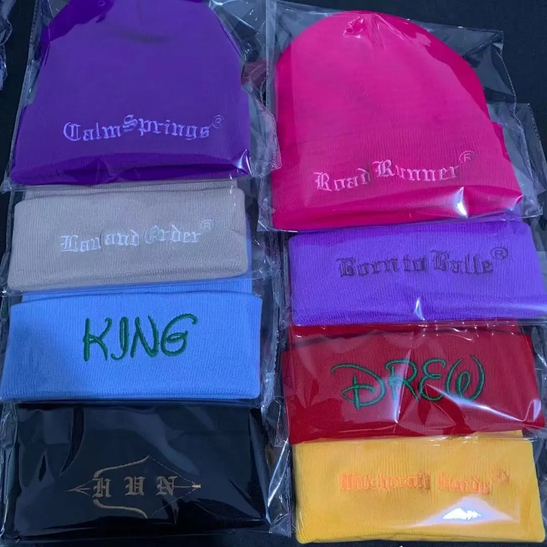 Red acrylic beanie for personalized text embroidery