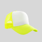 Personalized logo trucker hat in neon yellow with white front – custom mesh-back baseball cap