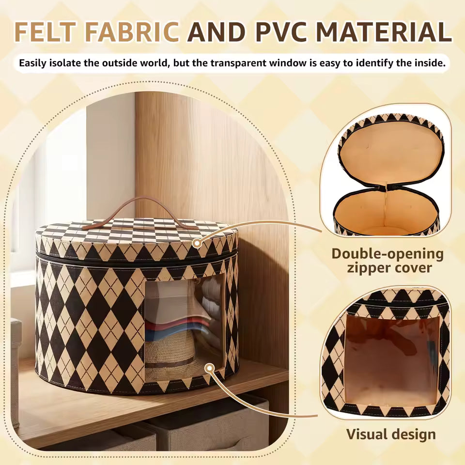 Large Foldable Hat Storage Box, Felt Organizer with Clear Window