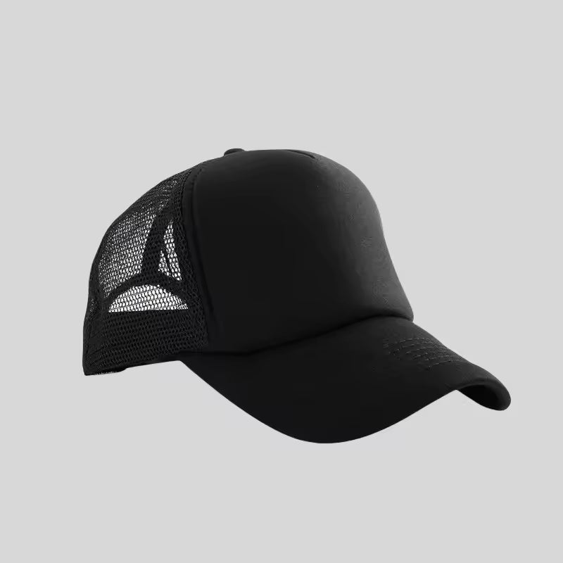 Personalized logo trucker hat in black – custom mesh-back baseball cap