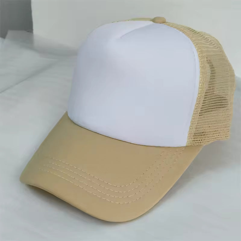 Personalized logo trucker hat in khaki – custom mesh-back baseball cap