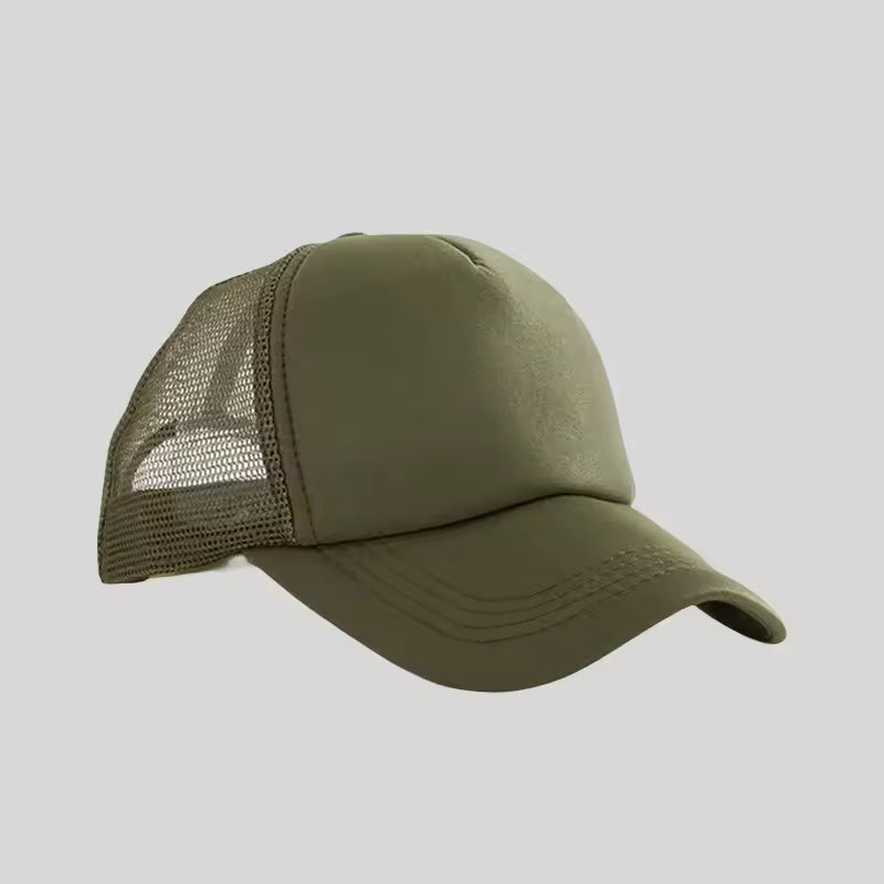 Personalized logo trucker hat in army green – custom mesh-back baseball cap