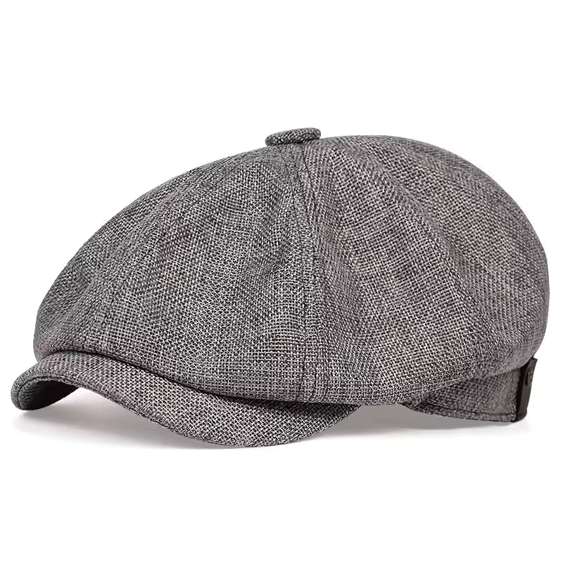 Men's Linen Newsboy Cap Retro Octagonal Beret Hat for All Seasons