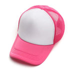 Personalized logo trucker hat in rose pink – custom mesh-back baseball cap, front view