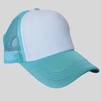 Personalized logo trucker hat in mint green with white front – custom mesh-back baseball cap