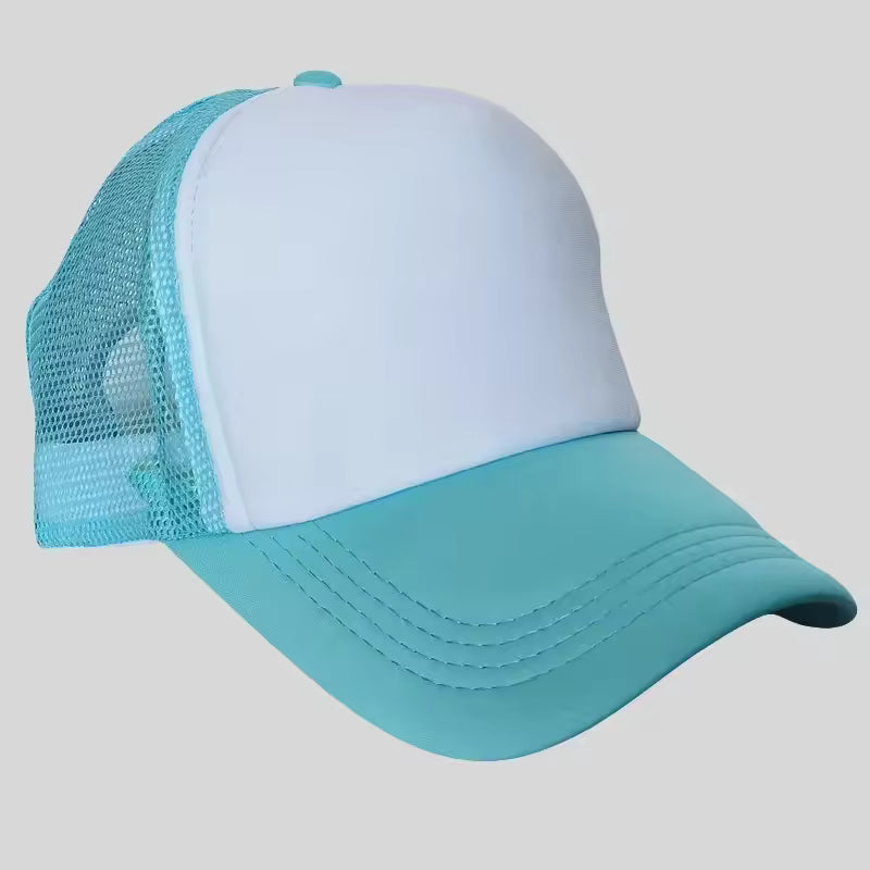Personalized logo trucker hat in mint green with white front – custom mesh-back baseball cap