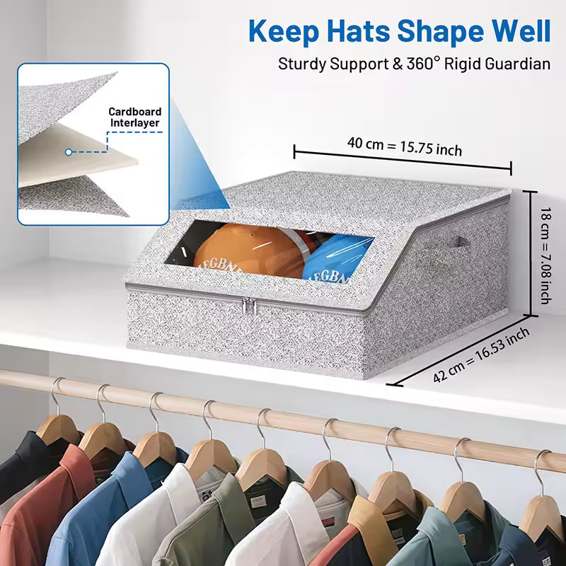 Foldable Baseball Cap Storage Box with Lid, Dustproof Hat Organizer