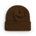 Black knit beanie with custom printed logo for branding