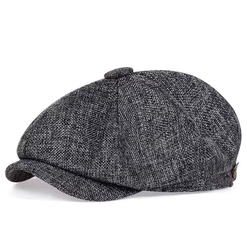 Men's Linen Newsboy Cap Retro Octagonal Beret Hat for All Seasons