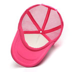 Rose pink custom logo trucker hat – mesh back view of the baseball cap