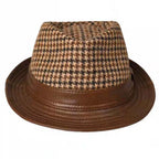 Salvatore Houndstooth Wool Genuine Leather Trilby Hat