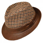 Salvatore Houndstooth Wool Genuine Leather Trilby Hat