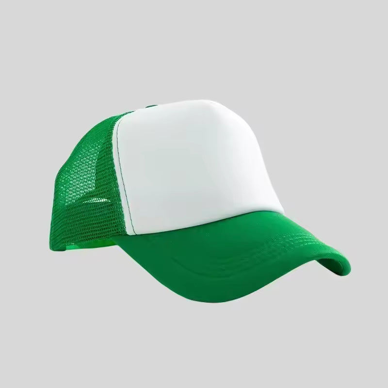 Personalized logo trucker hat in green with white front – custom mesh-back baseball cap