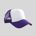 Personalized logo trucker hat in purple with white front – custom mesh-back baseball cap