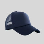 Personalized logo trucker hat in navy blue – custom mesh-back baseball cap