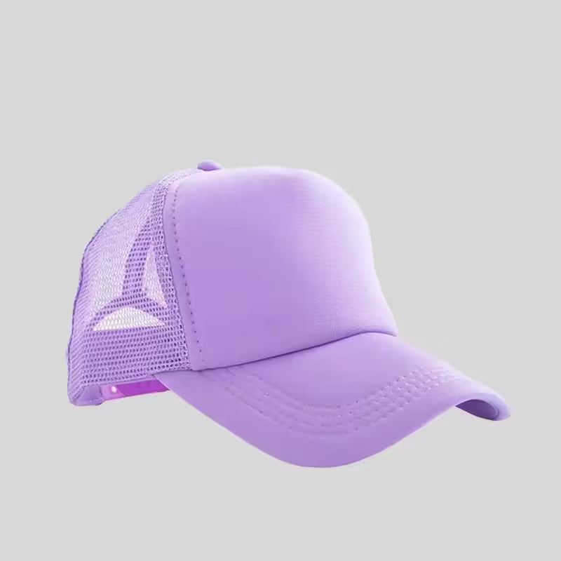 Personalized logo trucker hat in lavender – custom mesh-back baseball cap