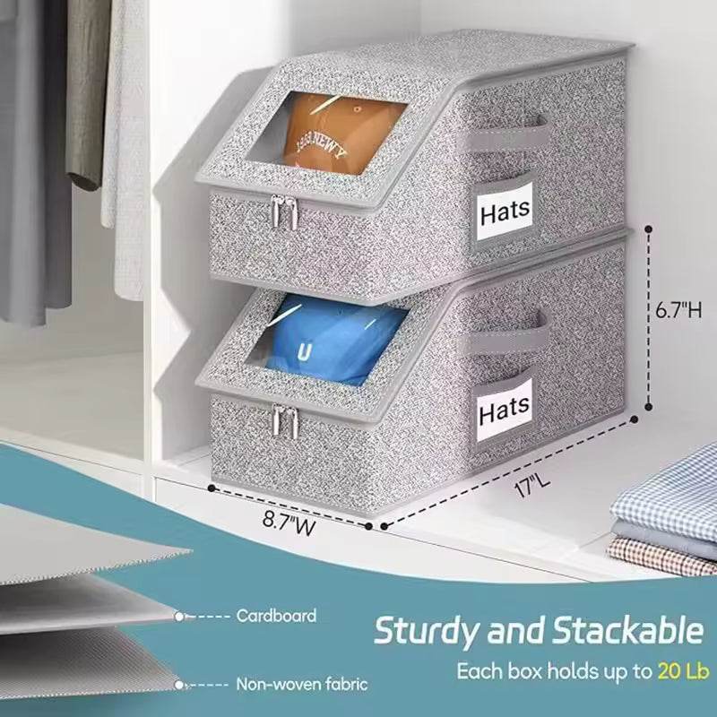 Foldable Baseball Cap Storage Box with Lid, Dustproof Hat Organizer