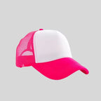 Personalized logo trucker hat in fuchsia pink with white front – custom mesh-back baseball cap
