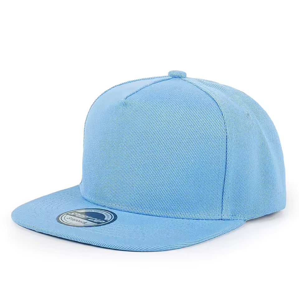White flat brim baseball cap for custom printed logo