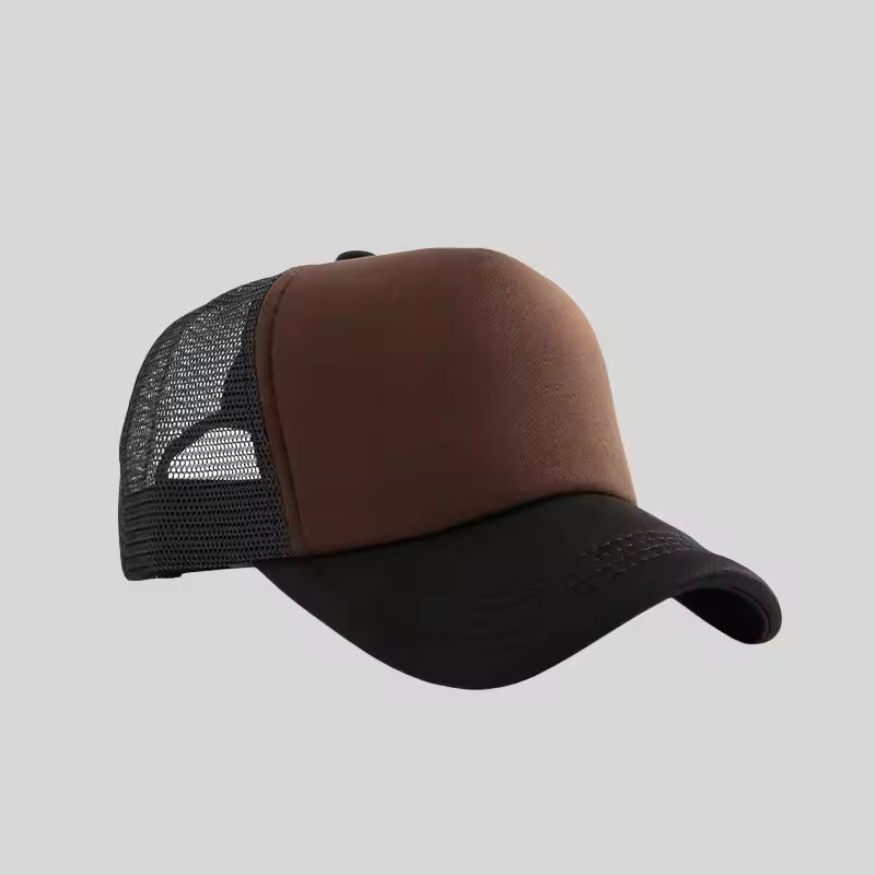 Personalized logo trucker hat in brown with black mesh – custom mesh-back baseball cap
