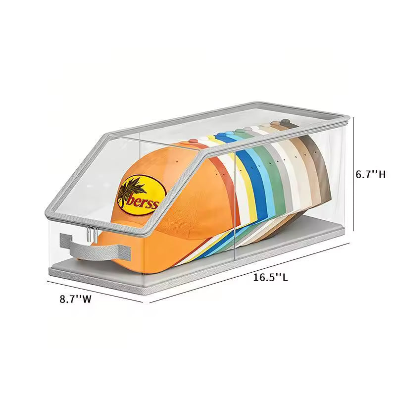 Transparent Baseball Cap Storage Box for 12 Hats, Stackable Organizer